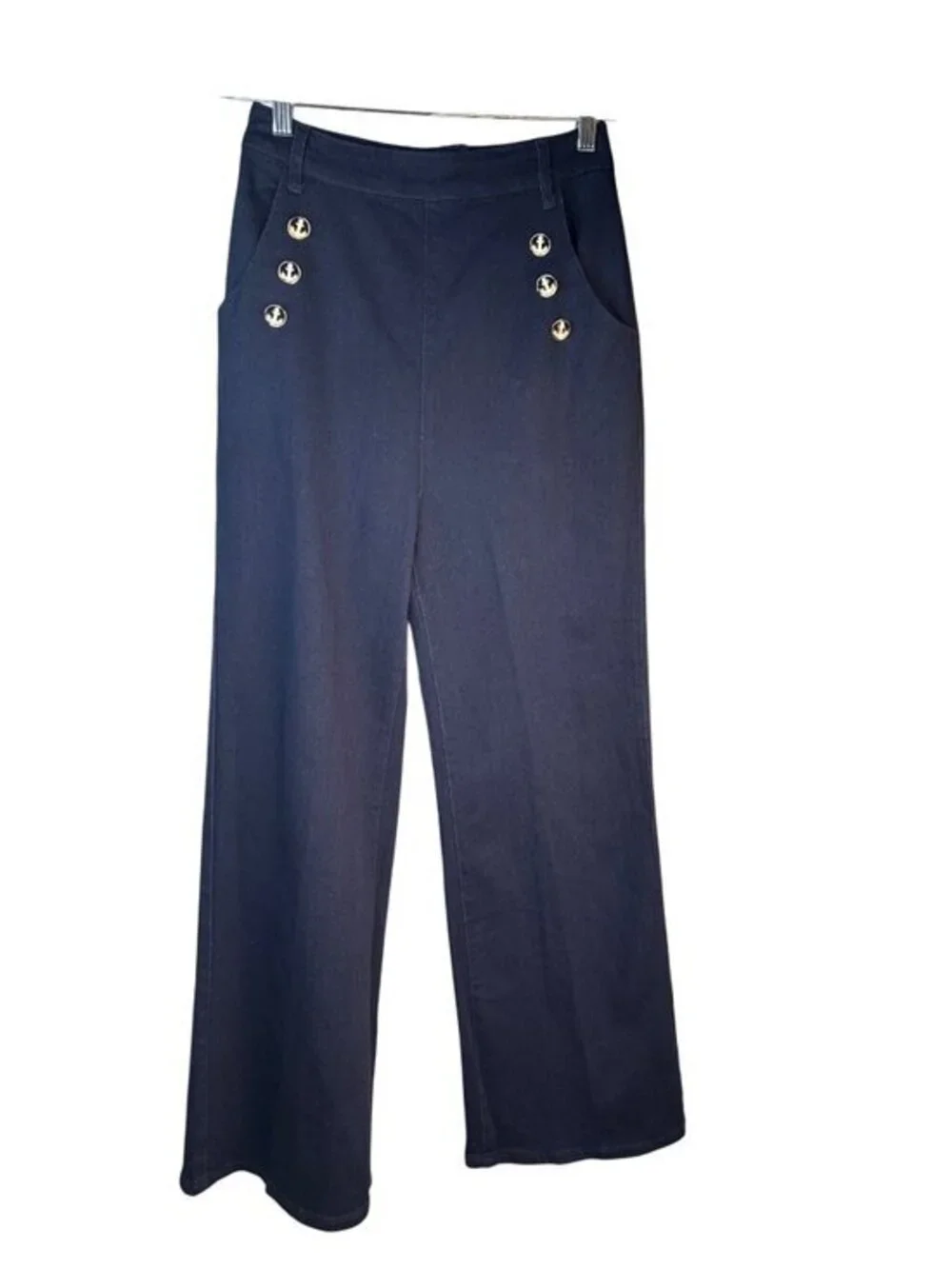 New Collectif London Vintage Retro Jean Size 6 Navy Sailor Button Wide-Leg Pants